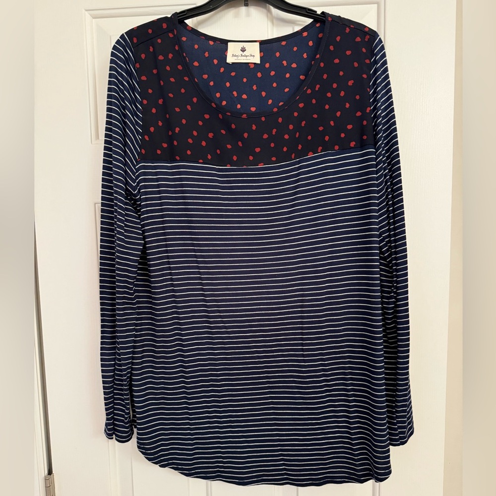 Large Mixed Material/Pattern Long Sleeve Tee